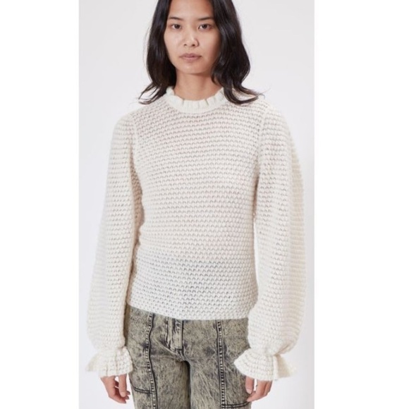 NWT Ulla Johnson Cream Laila Ruffled Alpaca-blend Lightweight Knit Sweater sz XL - Picture 16 of 16